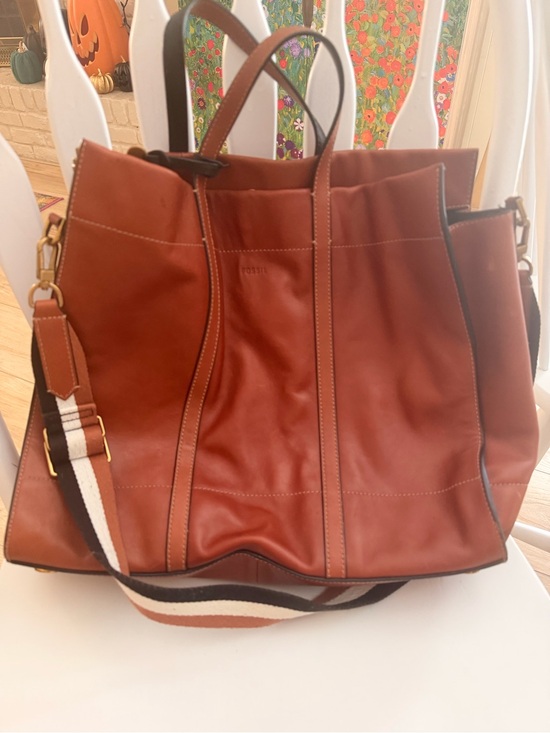 Fossil Handbags - Fossil Tan Leather Tote with Striped Strap